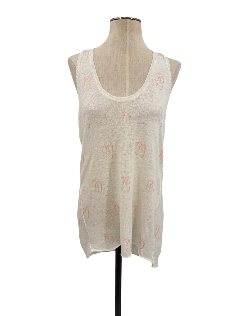 360 Sweater Linen Racerback Tank Flip Flop Print Ivory Pink Size Small